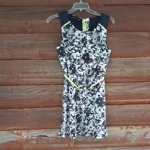 Black, white, neon yellow mini dress